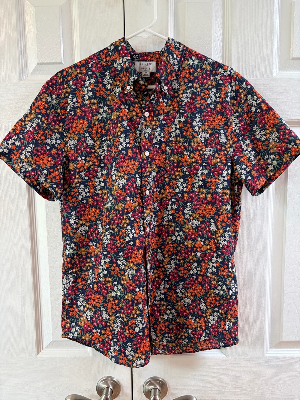J. Crew Made with Liberty Fabric Navy Floral Short Sleeve Button Up Shirt Size M